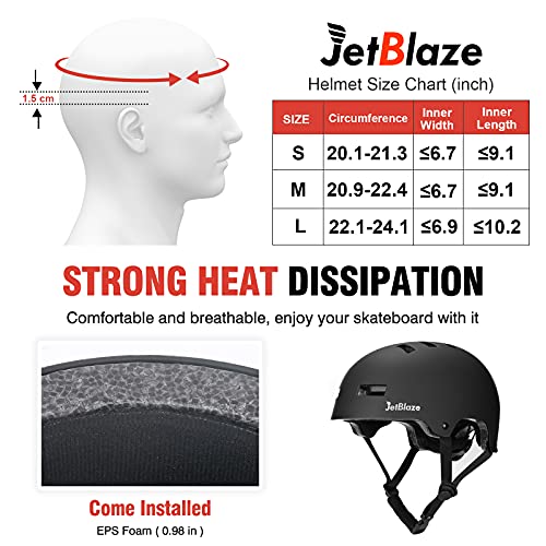 JetBlaze Skate Helmet, Climbing Helmet, Skateboard Helmet, Bike Helmet, Rollerblading Helmet, Scooter Helmet for Kids, Youth, Women, Men (Black, M) - Thumbnail 6