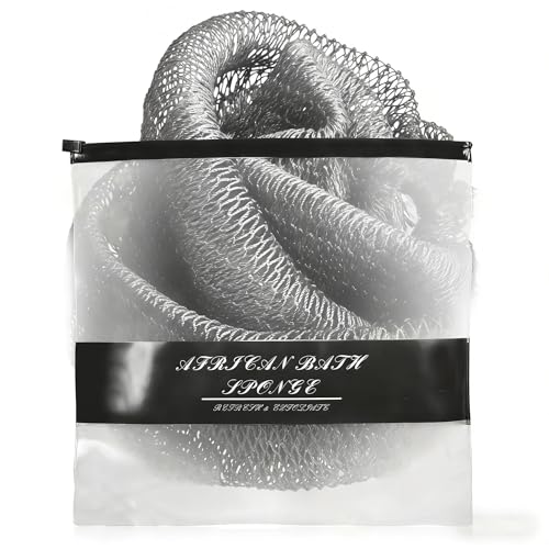 African Net Sponge Authentic for Exfoliating - Extra Knots for Deep Cleansing & Back Scrubbing - Body Scrubber Washcloth for Women & Men - Daily Shower Exfoliator for Smooth, Glowing Skin(Slate)