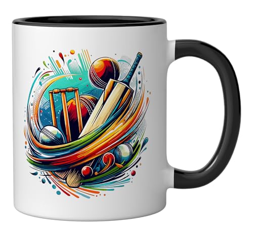 Taza de cerámica con diseño Colorful Splash Art Cricket Bat miniatura 2