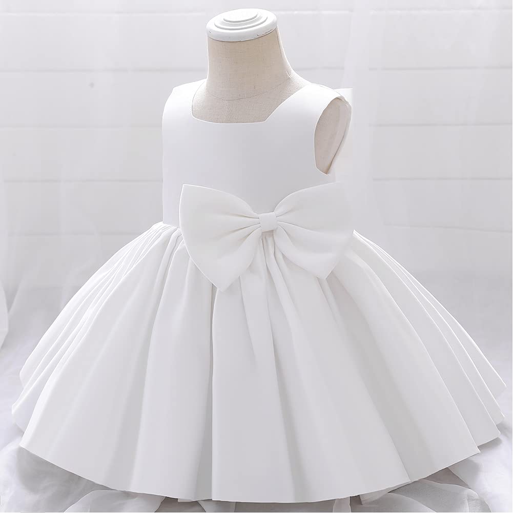 IBAKOM Mädchen Bowknot Tutu Prinzessinnen-Kleid für Mädchen, zum Geburtstag, für Hochzeit, Taufkleid, weiß, 12-18 Monate