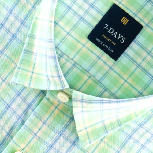 Image of 7-DAYS Men's Premium Check Shirt - 100% Cotton, Tailored Fit (Between Slim & Regular), Full Sleeve, with Pocket - Smart Office & Casual Look