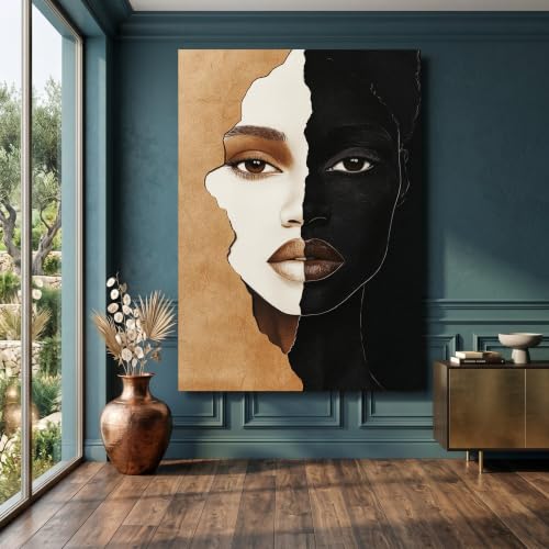 Visage brun et noir décoration intérieure nordique tableau abstrait