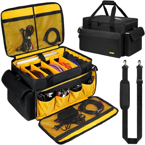 Sacoche pour matériel DJ avec 5 séparateurs amovibles, pochette pour câbles DJ avec emplacements pour ordinateur portable et microphone,sac de rangement...