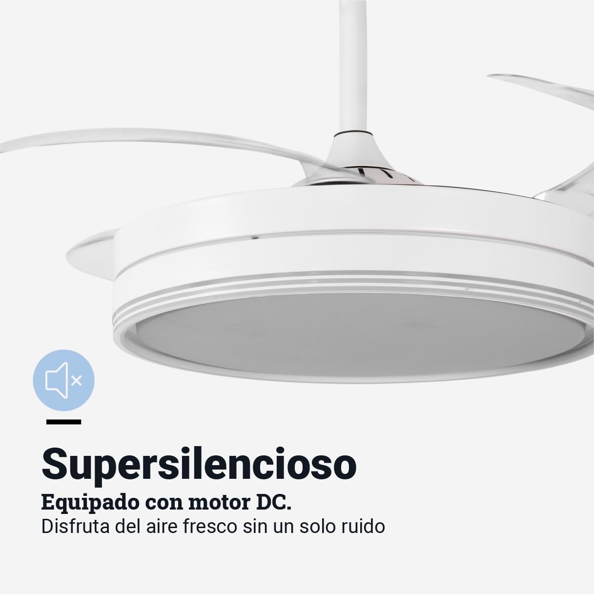 UNIVERSALBLUE VITRIMUR | Ventilador de Techo con Aspas Retráctiles | 6 Velocidades |Luz LED| Motor DC | Silencioso | Modo Invierno | Temporizador | Mando Incluido | Facil De Montar (Blanco)