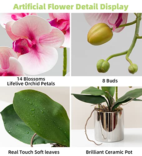Artificial Orchid Flowers Pink Faux Orchids With Ceramic Vase Vivid Fake Phalaenopsis Flower Arrangement Gorgeous Artificial Plants For Office Desk Wedding Party Exhibition Center & Home Table Decor #TOP1