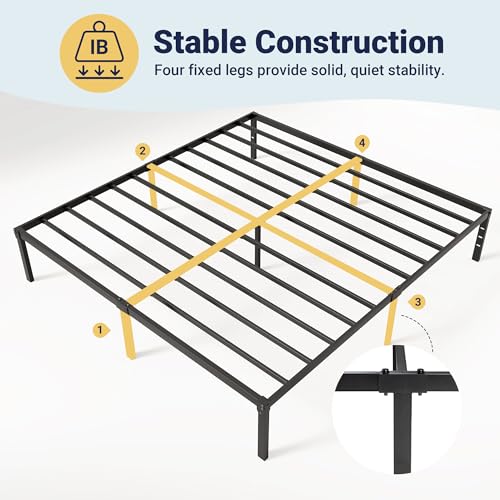 Image of Allewie King Size Bed Frame, 14 inch Metal Platform Beds with Storage Space, No Box Spring Needed and Easy Assembly, Black