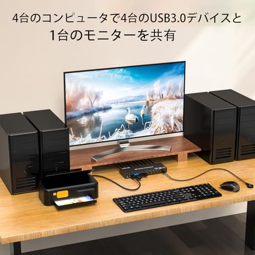 undefined USB 3.0 KVM スイッチ HDMI 4 PC 4K@60Hz EDID 付き 4入力1出力、キーボード、マウス、プリンター、コントローラー用の4つのUSB 3.0ポート、USB3.0ケーブル、HDMIケーブル付属 の商品画像 2