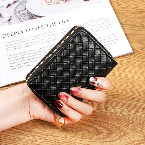 Women Slim Minimalist Wallet RFID Blocking 11 Slots Credit Card Holder Leather Case with Zipper(QB21 Black)2