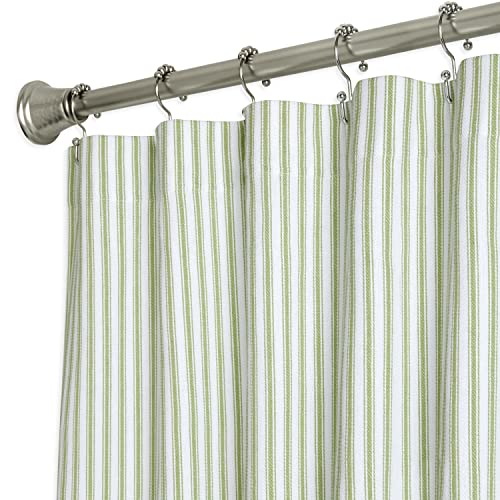 Extra Long Ticking Stripe Shower Curtain for Home, 72x84 Inches, Green and White, Woven Cotton (Audience: Homeowners)