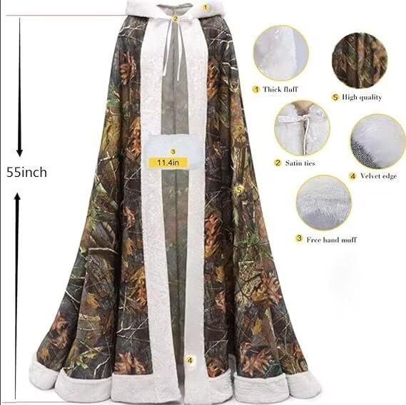 ZVOCY Camo Wedding Cape Winter Faux Fur Camouflage Wedding Dress Cloak2