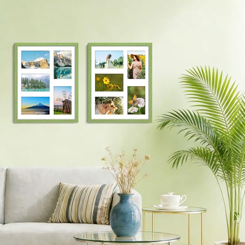 Image of DUENPY 11x14 Collage Picture Frame 4x6 Collage Picture Frame Displays Five 4x6 inch Photos or 11x14 (Without Mat) Wall Decor Wall Hanging or Tabletop Green