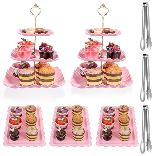 mekueeex 8 Pcs Cupcake Stand Set - Pink Plastic Dessert