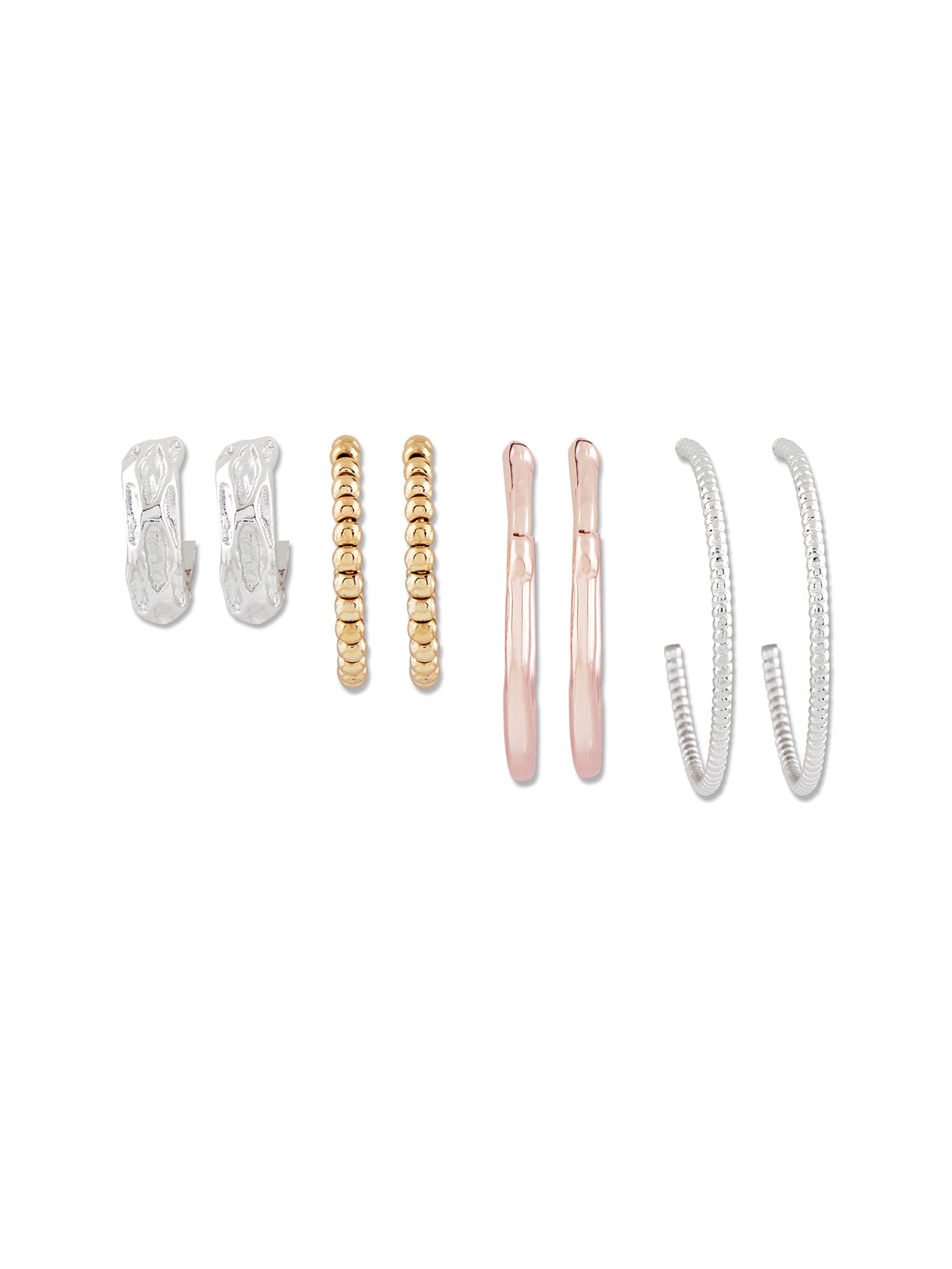 Zaveri Pearls Rose Gold, Silver & Gold Tone Set Of 4 Contemporary Semi-Hoop Earrings For Women-ZPFK15049 (B0BG8PZNM1) Amazon Price History, Amazon Price Tracker