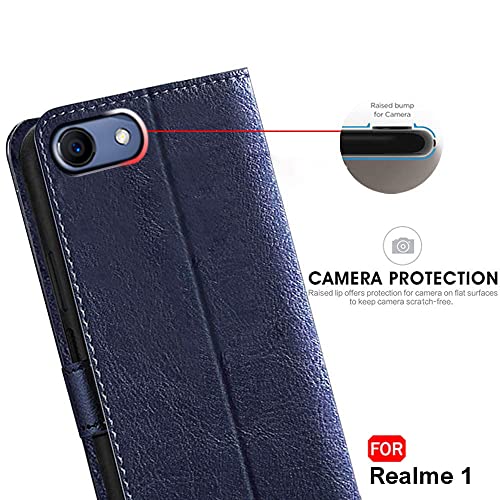Image of TheGiftKart Flip Back Cover Case for Realme 1 | Dual-Color Leather Finish | Inbuilt Stand & Pockets | Wallet Style Flip Back Case Cover for Realme 1 (Blue & Brown)