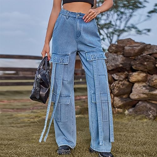 Jeans for Women High Waisted Wide Leg Pants Baggy Stretchy Fashion Teen Girls Y2k Streetwear Jogger Pants with Pockets3