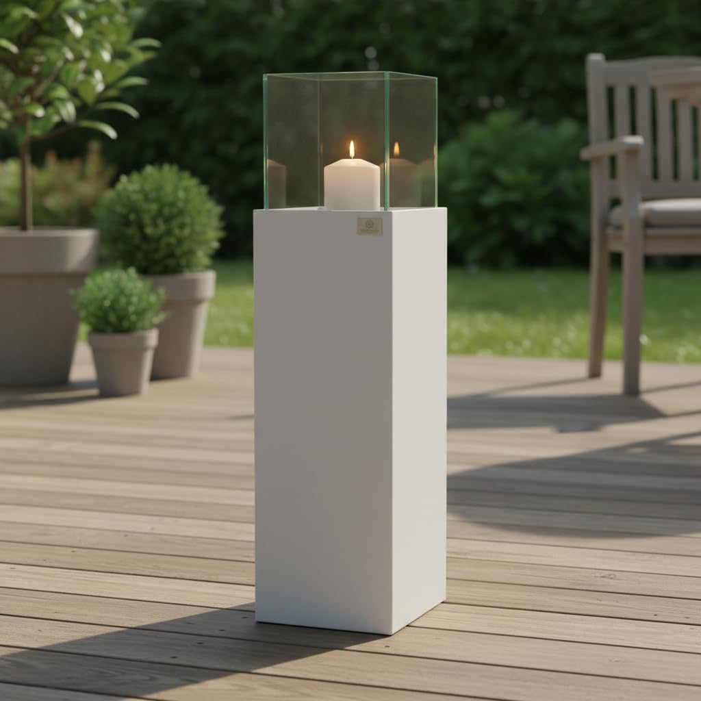 Windlicht Laterne Dekoleuchte Fiberglas 25 x 25 x 100 cm Innen- und Außenbereich Weiß