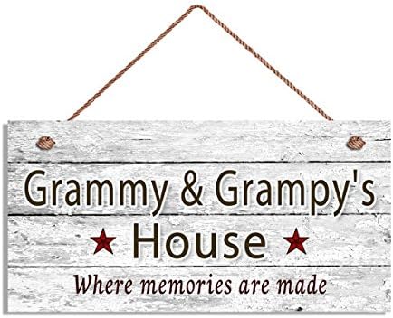 Augus Church Grammy and Grampy's House Sign, Where Memories are Made, Distressed Wall Art, Gift for Grandparents,5" x 10" Sign Wooden Sign.