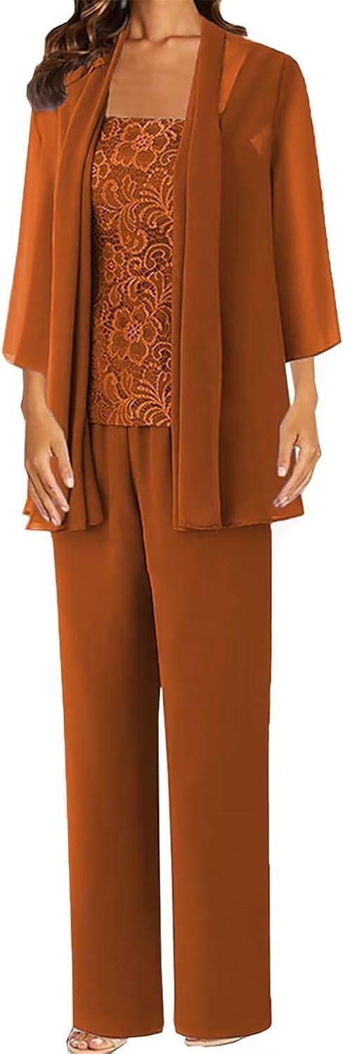 Mother of The Bride Pant Suits Plus Size 3 Pieces Mother of Groom Pant Set with Jacket for Wedding Evening Gown