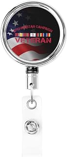 Afghanistan Campaign Veteran Campaign Ribbon2 Badge Reels Holder Retractable Heavy Duty Metal Badge Holder with Belt Clip for Key Name Card Office