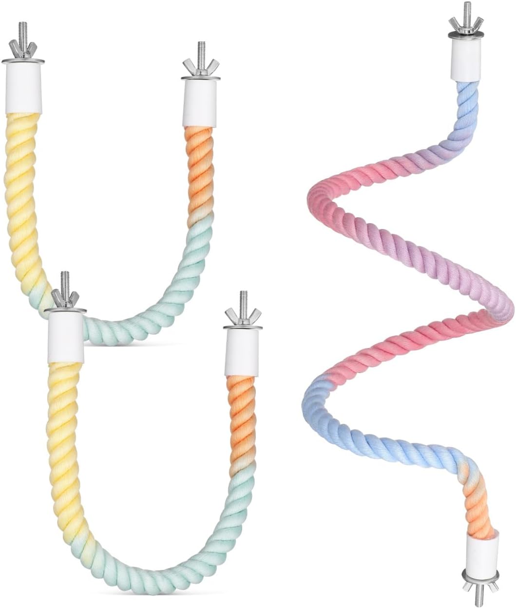 Garneck 3 Pcs Gradient Rope Perches Stand for Bird Cages Parrot Swing Climbing Rope Parakeet Cage Accessories Bungee Items for Cockatiels (2 Short+1 Long)
