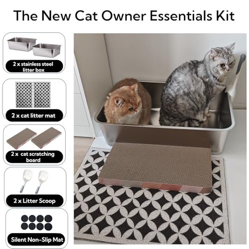 Image of 2 Pack Stainless Steel Cat Litter Box with High Sides - Metal Cat Pan, Large Indoor Litter Tray, Never Absorbs Odor, Pet Toilet Supplies Smooth Surface for Kitten, Kitty, Rabbit 23.6 inch 16 inchx8 inch