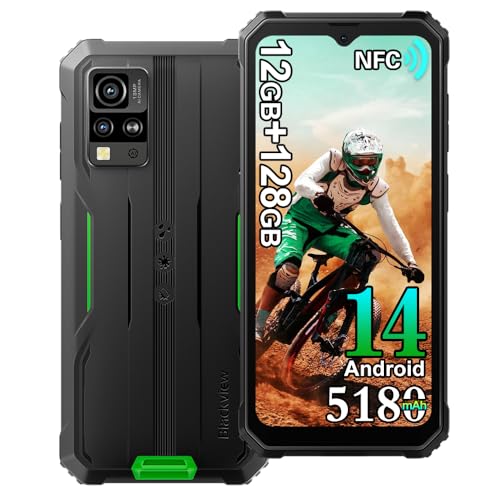 Blackview BV4800 Pro Movil Irrompible 2025, 12GB+128GB IP68 Smartphone Todoterreno, 5180mAh, 16MP Cámara, 6.56' HD+, Android 14 Telefono Movil Antigolpes, Dual SIM 4G Telefono NFC, GPS,OTG,FM, Verde