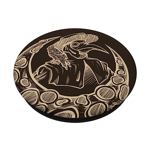 Plaque Doctor Crow and Crescent Moon PopSockets Adhesive PopGrip, Black - Image 2