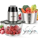 Ganiza Zerkleinerer Küche Elektrisch, 500W Food Processor, Fleischwolf mit 2 Schüsseln(1.8L+1.8L), 2 Doppelklingen, 2 Geschwindigkeitsstufen, Multizerkleinerer Elektrisch für Fleisch, Gemüse, Nüsse