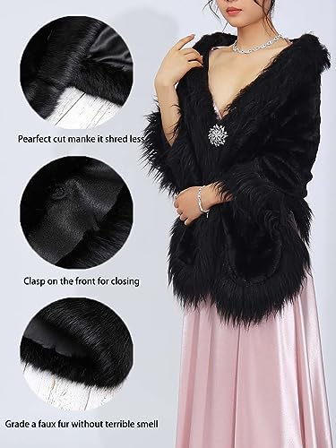 Unicra Women's Wedding Faux Fur Shawls and Wraps Cloak Cape Long Bridal Fur Scarf Stole with Brooch for Bride and Bridesmaids2