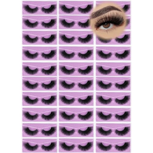 Wholesale Lashes, 3D Faux Mink Eyelash Bulk, 18mm Handmade Reusable Eye Lash, Dramatic Fluffy False Lash with Glitter Portable Packing (30 pairs - A03)
