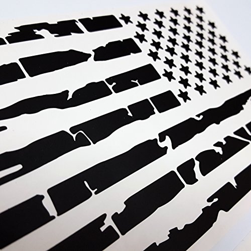 Image of Pair US Distressed American Flag Decal Kit Sticker Die-Cut Grunge Car Truck Subdued Tattered Military (Matte Black)
