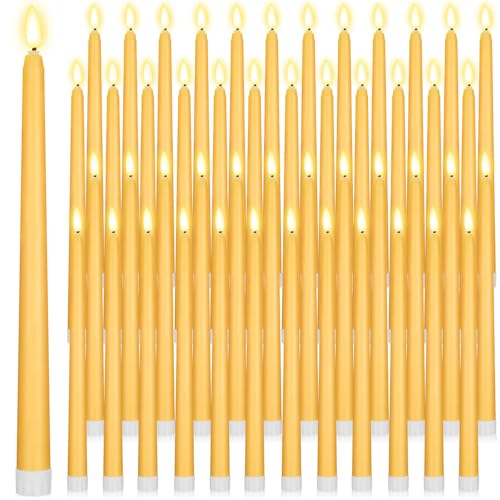 Image of Handepo 48 Pack Flameless Taper Candles Realistic with Flickering Candlelights Plastic 11 Inch Last Long Battery Operated Window Candlestick for Halloween Christmas (Yellow)