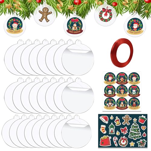 ZXTGBQ 25 Piezas Adornos de Navidad de Acrílico Transparente, Adornos navideños, Adornos Colgantes para Árbol de Navidad, Discos de Acrílico Transparente para Decoración del Árbol de Navidad