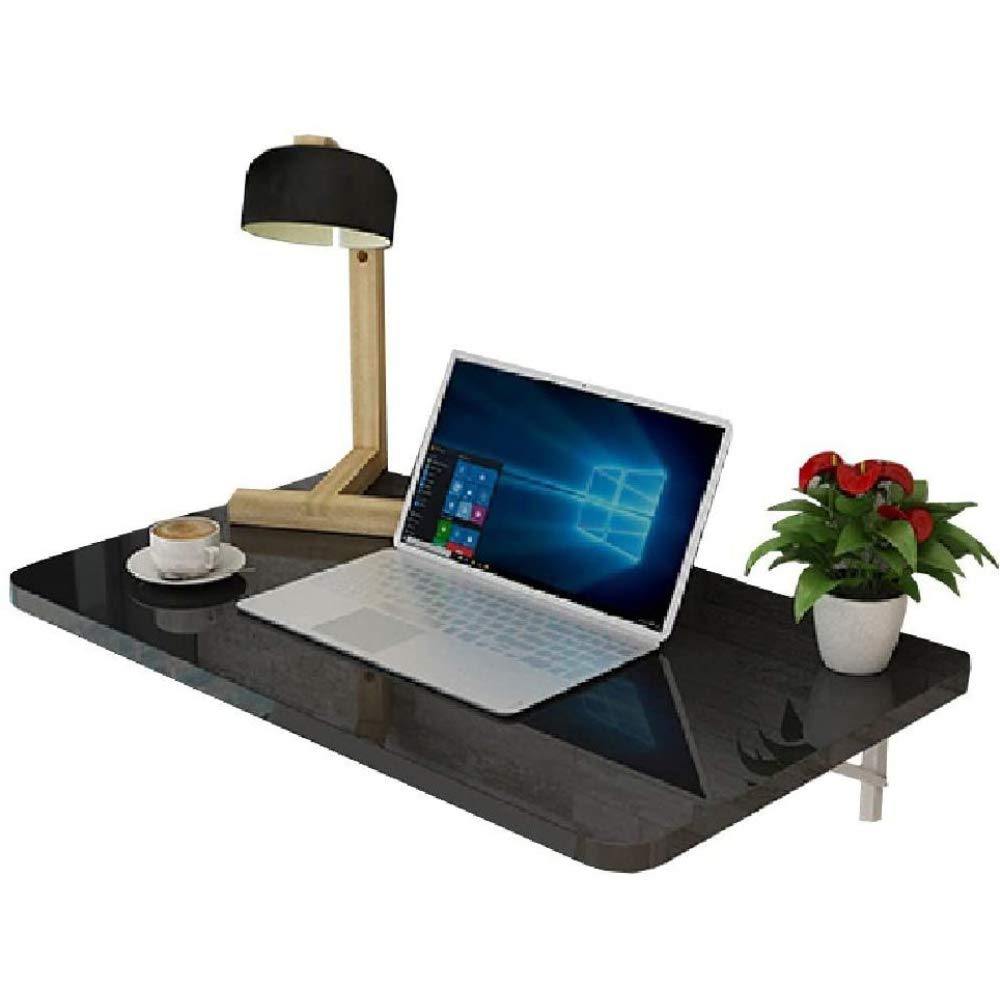 Table pliante murale bois noir 120cm bureau convertible table à manger