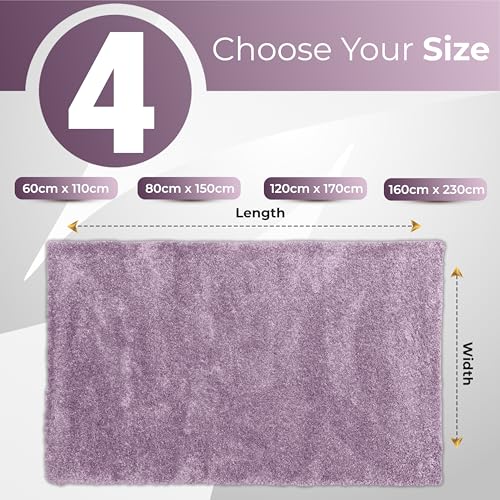 BPIL Living Room Rugs – 5cm Extra Thick Shaggy Rug – Soft Plain Area Rug, Luxurious Modern Carpet for Hall, Bedroom, Kitchen (Heather, 120x170cm)