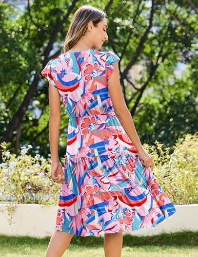 Image of ZEAGOO Womens Summer Casual Dresses Ruffle Sleeve V Neck Midi Dress Flowy Tiered Dress with Pockets Boho Sundresses