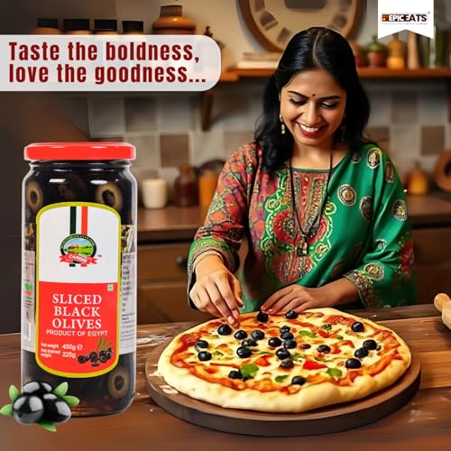Image of CANEEN Sliced Black Olives - 450 gm (Pack of 1) Perfect for Salads, Pizzas, and Snacks | Fresh and Delicious | Ready to Eat
