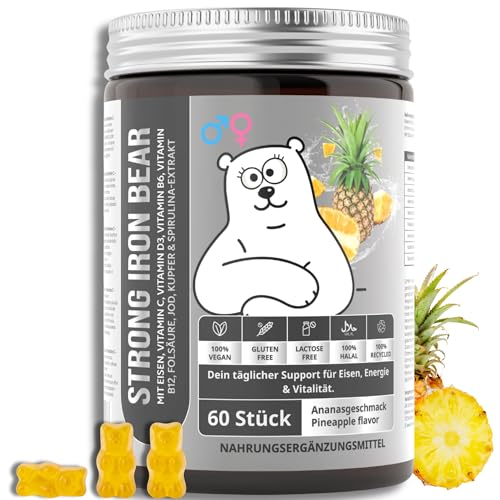 Eisen Gummibärchen hochdosiert Iron Gummies mit Vitamin C D3 B6 B12 & Folsäure Eisen Gummies für Energie & Blutbildung vegan & zuckerfrei 60 Stück TRUEBEARS