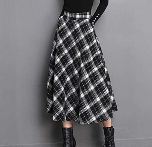 Women's Wool Maxi Skirt A-Line Pleated Vintage Plaid Winter Swing Skirts2