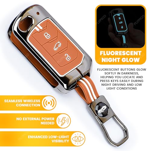Image of Coll of Fest Premium Metal Silicone Brown Key Cover Compatible with Mahindra Thar | Scorpio | XUV 700 | XUV 300 | Bolero | Marazzo | XUV 400 | EV | TUV | 3 Button Flip Key Glow in Dark