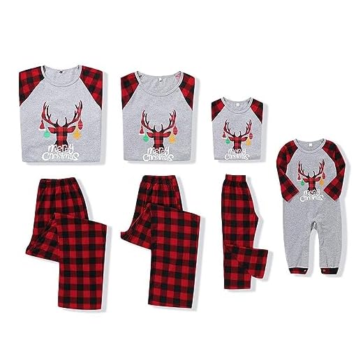 SANMIO Pijamas Familiares de Navidad, Algodón Top de Manga Larga + Raya Pantalones Pijama Dos Pieza Mujer Hombre Niños Niña Ropa de Dormir para Mameluco Navidad Gris Rojo Niño 10-11 años