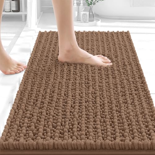 Image of OLANLY Bathroom Rug Mat 24x16, Thick Soft and Absorbent Chenille Bath Mat, Non-Slip Rubber Backing, Machine Washable Quick Dry Bath Rugs for Tub Shower Floor, Home Decor Accessories, Mocha