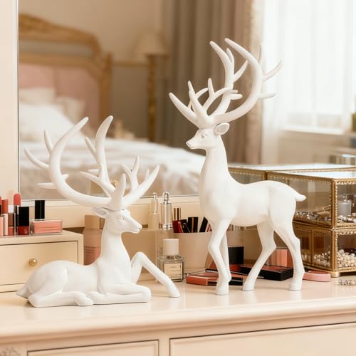 Figurines de renne en résine blanc argenté pour décoration de table de Noël de 2 pièces - 4