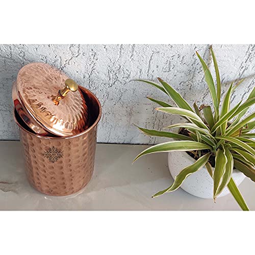Image of INDIAN ART VILLA Pure Copper Hammered Storage Box /Container - Set of 2, 900 ML Each, Decorative Copper Container with Brass Knob for Kitchen & Home Organization