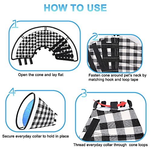 Image of Dog Cone Collar for After Surgery, Soft Pet Recovery Collar for Dogs and Cats, Adjustable Cone Collar Protective Collar for Large Medium Small Dogs Wound Healing (Black Plaid, Large)