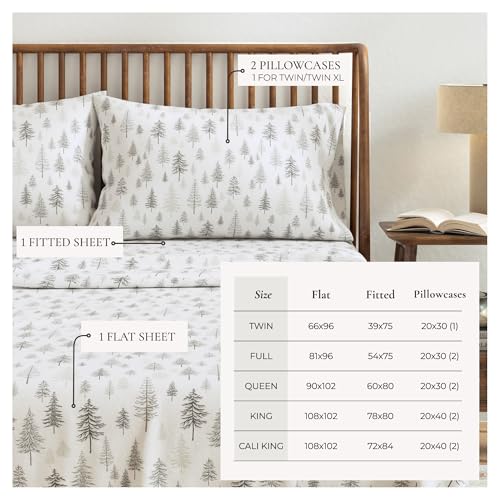 Image of Great Bay Home Flannel Sheet Set King Size - 100% Turkish Cotton, Double-Brushed, Lodge-Printed Bed Sheets - Ultra-Soft, Cozy, 4-Piece Bedding Set (Truckee - Grey)