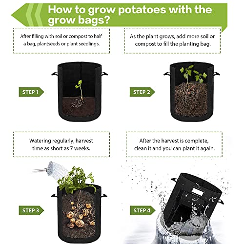 Foto von Airminti 3-Pack 10 Gallonen Kartoffel Pflanzsack, Pflanzbeutel mit Stabilen Griffen und Visualized Flap, Verdickte und Atmungsaktive Vliestöpfe mit Gartenhandschuhe für Tomaten, Kartoffeln