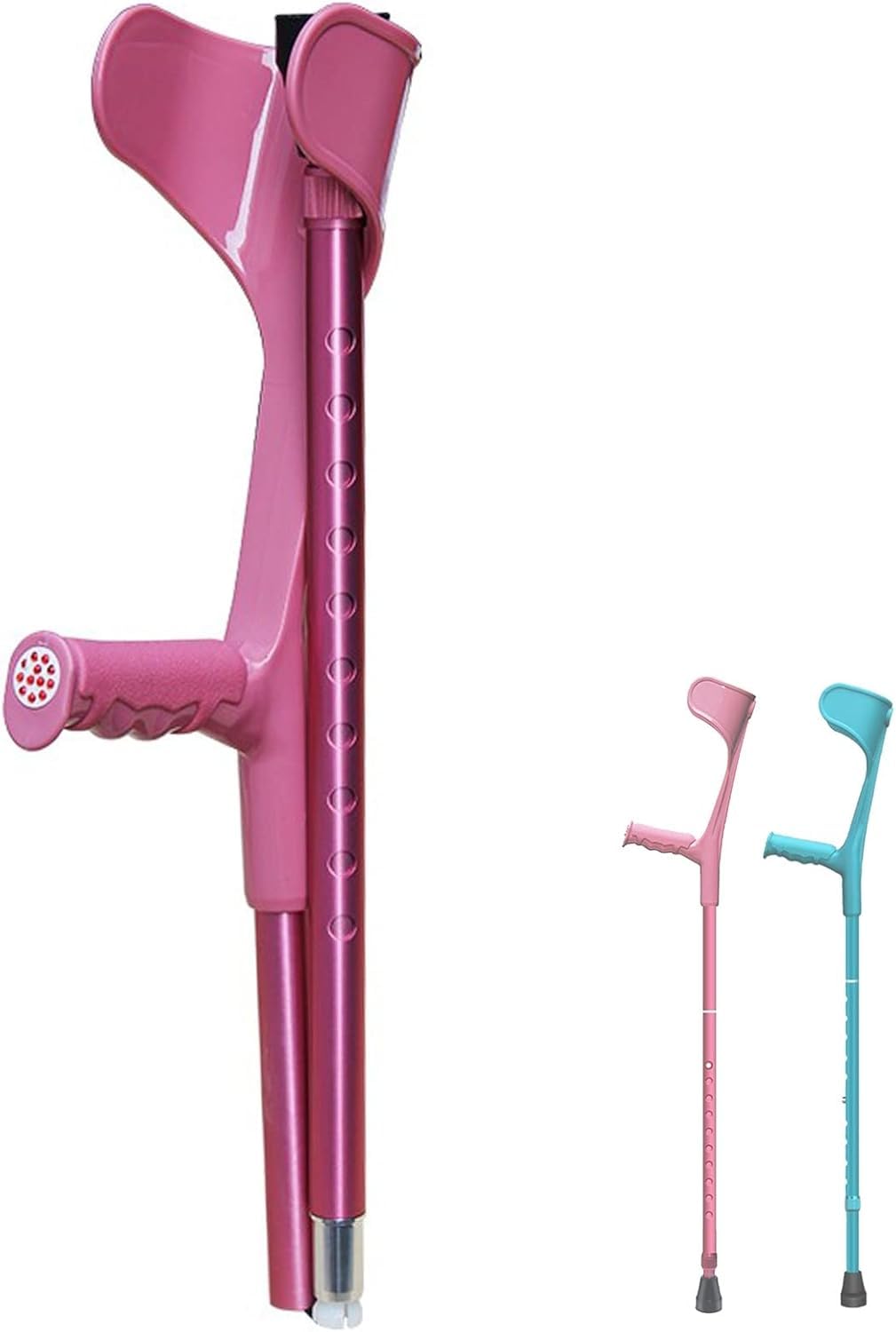 Stampelle per avambraccio pieghevoli regolabili in altezza, supporto leggero in alluminio, adatte per altezze da 4'7" a 6', 93-115 cm, 1 paio, opzioni rosa/blu disponibili