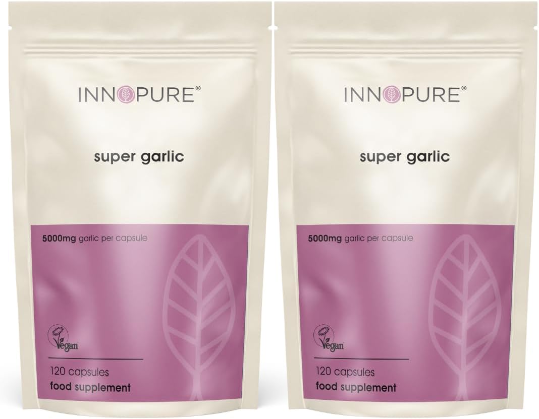 INNOPURE Odourless Garlic 5000mg (240 Capsules) Vegan Society Certified – Immune Support – No Artificial Fillers or Binders – Made in The UK (2 Pack)