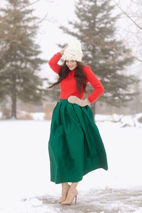 Handmade Green Midi Taffeta Skirt One Pocket – Elegant Bridesmaid & Special Occasion2